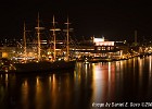Night view of the Göteborg Opera house and the old Barken Viking ship. (Göteborg, Sweden 2008)